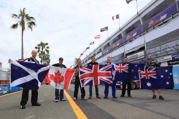 Marino Franchitti of the UK of Lucas Dumbrell Motorsport (L-R), Alex Tagliani of Kelly Racing, Andy Priaulx of Triple Eight Racing, Oliver Gavin of Kelly Racing, Richard Lyons of Ford Performance Racing, Shane Van Gisbergen of Stone Brothers Racing and Todd Kelly of Kelly Racing hold their national flags during the Armor All Gold Coast 600, event 11 of the 2011 V8 Supercars Championship at the Queensland Raceway, Ipswich, Queensland, October 20, 2011.
World Copyright: Mark Horsburgh/LAT Photographic
ref: flags-EV11-11-0953 Marino Franchitti of the UK of Lucas Dumbrell Motorsport (L-R), Alex Tagliani of Kelly Racing, Andy Priaulx of Triple Eight Racing, Oliver Gavin of Kelly Racing, Richard Lyons of Ford Performance Racing, Shane Van Gisbergen of Stone Brothers Racing and Todd Kelly of Kelly Racing hold their national flags during the Armor All Gold Coast 600, event 11 of the 2011 V8 Supercars Championship at the Queensland Raceway, Ipswich, Queensland, October 20, 2011.
World Copyright: Mark Horsburgh/LAT Photographic
ref: flags-EV11-11-0953