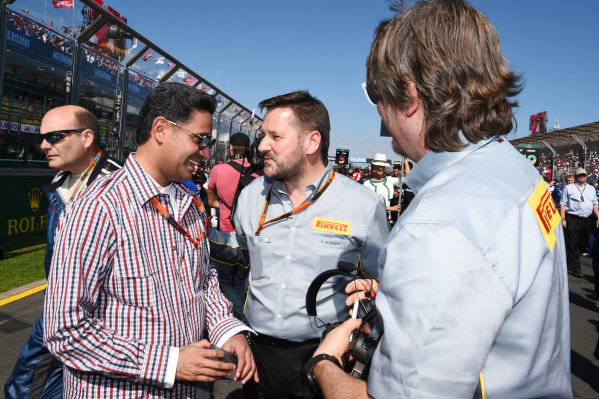 Shaikh Salman bin Isa Al Khalifa (BRN) Chief Executive of Bahrain International Circuit with Paul Hembery (GBR) Pirelli Motorsport Director on the grid at Formula One World Championship, Rd1, Australian Grand Prix, Race, Albert Park, Melbourne, Australia, Sunday 15 March 2015. Shaikh Salman bin Isa Al Khalifa (BRN) Chief Executive of Bahrain International Circuit with Paul Hembery (GBR) Pirelli Motorsport Director on the grid at Formula One World Championship, Rd1, Australian Grand Prix, Race, Albert Park, Melbourne, Australia, Sunday 15 March 2015.
