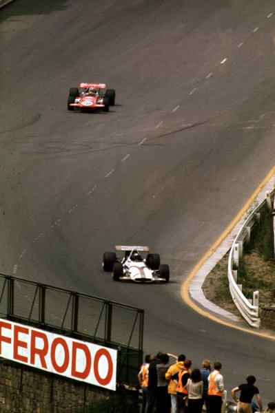 1970 Belgian Grand Prix.
Spa-Francorchamps, Belgium.
5-7 June 1970.
Pedro Rodriguez (BRM P153) leads Chris Amon (March 701-Ford) into Eau Rouge. They finished in 1st and 2nd positions respectively.
Ref-70 BEL 41.
World Copyright - LAT Photographic





