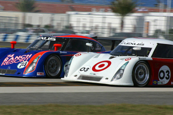 
January 7-9, 2005, Daytona International Speedway 
The No. 74 74 Ranch Resor Lexus Riley, with drivers George Robinson, Wally Dallenbach, Paul Dallenbach & Johnnie Unser leads the Target-Chip Ganassi Racing Lexus Riley (03) of Casey Mears, Scott Dixon and Darren Manning 
-2005, GREG ALECK, LAT Photographic