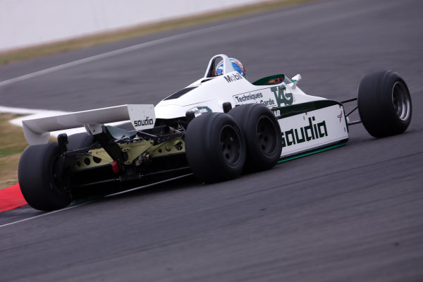 Silverstone, Northamptonshire, UK. 
Saturday 15 July 2017.
Paul di Resta drives a 1982 Williams FW08B Cosworth 6 wheeled F1 car in a parade as part of the Williams 40th Anniversary celebrations.
World Copyright: Dom Romney/LAT Images 
ref: Digital Image 11DXA7105