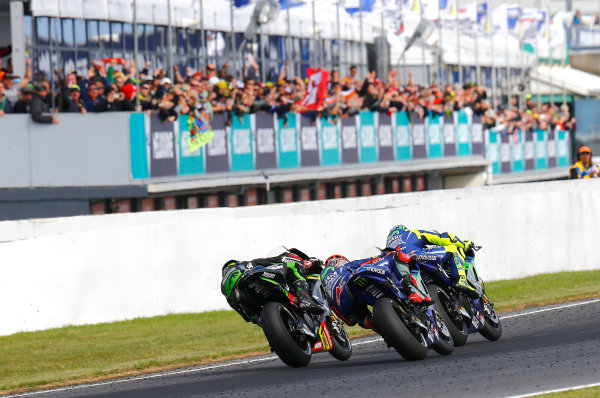 2017 MotoGP Championship - Round 16
Phillip Island, Australia.
Sunday 22 October 2017
Valentino Rossi, Yamaha Factory Racing, Maverick Viñales, Yamaha Factory Racing, Johann Zarco, Monster Yamaha Tech 3
World Copyright: Gold and Goose / LAT Images
ref: Digital Image 24376