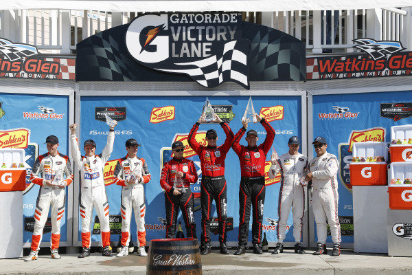 #54 CORE autosport ORECA LMP2, P: Jon Bennett, Colin Braun, Romain Dumas, #99 JDC/Miller Motorsports ORECA 07, P: Stephen Simpson, Mikhail Goikhberg, Chris Miller, #6 Acura Team Penske Acura DPi, P: Dane Cameron, Juan Pablo Montoya, podium #54 CORE autosport ORECA LMP2, P: Jon Bennett, Colin Braun, Romain Dumas, #99 JDC/Miller Motorsports ORECA 07, P: Stephen Simpson, Mikhail Goikhberg, Chris Miller, #6 Acura Team Penske Acura DPi, P: Dane Cameron, Juan Pablo Montoya, podium