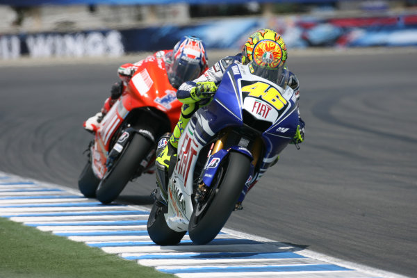 2008 MotoGP Championship
Laguna Seca, Monterey, USA.
20th July 2008, MotoGP Race.
Valentino Rossi Fiat Yamaha Team leads Casey Stoner Ducati Marlboro Team .
World Copyright: Martin Heath / LAT Photographic
ref: Digital Image BPI_4883C776104A3333505336