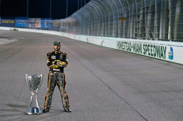Monster Energy NASCAR Cup Series
Ford EcoBoost 400
Homestead-Miami Speedway, Homestead, FL USA
Monday 20 November 2017
Martin Truex Jr, Furniture Row Racing, Bass Pro Shops / Tracker Boats Toyota Camry celebrates winning the 2017 Monster Energy Cup Series Championship
World Copyright: Nigel Kinrade
LAT Images Monster Energy NASCAR Cup Series
Ford EcoBoost 400
Homestead-Miami Speedway, Homestead, FL USA
Monday 20 November 2017
Martin Truex Jr, Furniture Row Racing, Bass Pro Shops / Tracker Boats Toyota Camry celebrates winning the 2017 Monster Energy Cup Series Championship
World Copyright: Nigel Kinrade
LAT Images