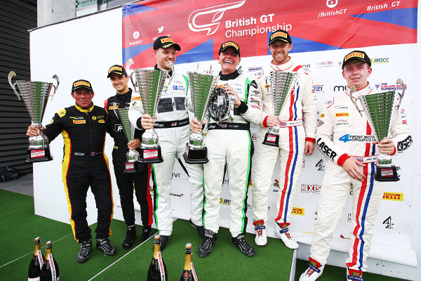 2017 British GT Championship,
Spa-Francorchamps, Belgium. 7th - 8th July 2017.
Race 2 GT3 Podium (l-r) Alain Ferte / Stuart Leonard Team WRT Audi R8 LMS GT3, Ian Loggie / Callum MacLeod Team Parker Racing Bentley Continental GT3, Jack Mitchell / James Littlejohn Macmillan AMR Aston Martin Vantage GT3. 
World Copyright: JEP/LAT Images.