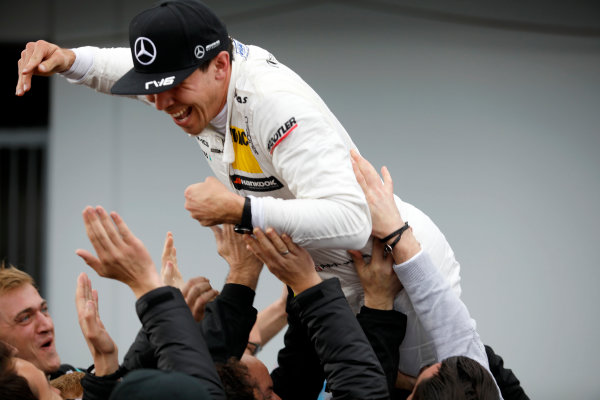 2017 DTM Round 7 
Nürburgring, Germany 
Sunday 10 September 2017.
Race winner Robert Wickens, Mercedes-AMG Team HWA, Mercedes-AMG C63 DTM celebrate 
World Copyright: Alexander Trienitz/LAT Images
ref: Digital Image 2017-DTM-Nrbg-AT1-2667