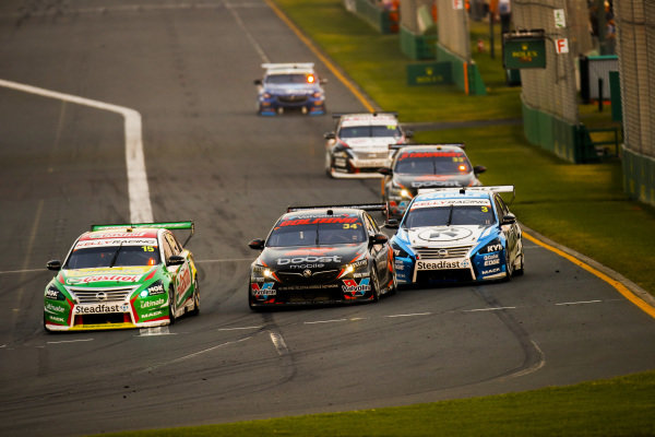 Rick Kelly, Kelly Racing, Nissan, leads James Golding, Garry Rodgers Motorsport, Holden and Garry Jacobson, Kelly Racing, Nissan