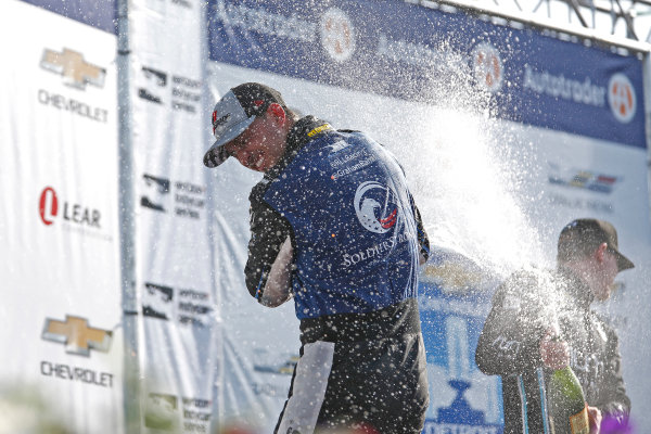 Verizon IndyCar Series
Chevrolet Detroit Grand Prix Race 2
Raceway at Belle Isle Park, Detroit, MI USA
Sunday 4 June 2017
Graham Rahal, Rahal Letterman Lanigan Racing Honda, Josef Newgarden, Team Penske Chevrolet, Will Power, Team Penske Chevrolet celebrate with champagne on the podium
World Copyright: Phillip Abbott
LAT Images
ref: Digital Image abbott_detroit_0617_6988