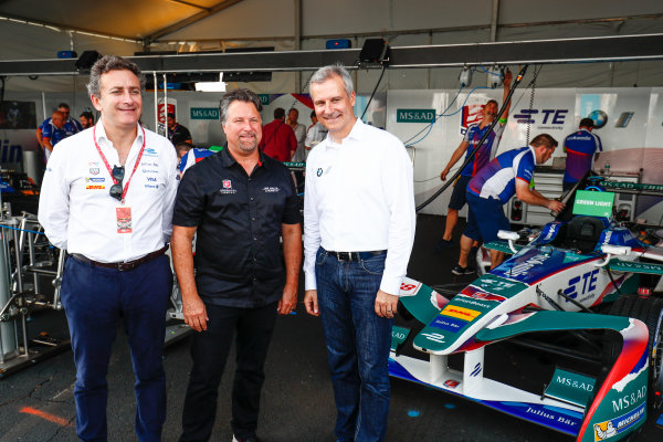 2016/2017 FIA Formula E Championship.
Round 9 - New York City ePrix, Brooklyn, New York, USA.
Saturday 15 July 2017.
Alejandro Agag, Michael Andretti and Jens Marquardt, BMW Motorsport Director pose for a picture.
Photo: Sam Bloxham/LAT/Formula E
ref: Digital Image _W6I2024