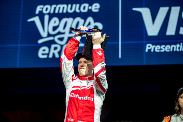 2016/2017 FIA Formula E Championship.
Vegas eRace, Las Vegas, Nevada, United States of America.
Sunday 8 January 2017.
Provisional 1st Place, Olli Pahkala, Mahindra Racing, would lose his win owing to a Fanboost infringement.
Photo: Zak Mauger/LAT/Formula E
ref: Digital Image _L0U7539 2016/2017 FIA Formula E Championship.
Vegas eRace, Las Vegas, Nevada, United States of America.
Sunday 8 January 2017.
Provisional 1st Place, Olli Pahkala, Mahindra Racing, would lose his win owing to a Fanboost infringement.
Photo: Zak Mauger/LAT/Formula E
ref: Digital Image _L0U7539
