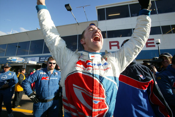 2003 Australian V8 Supercars
Bathurst 1000kms, Bathurst, Australia. 12th October 2003.
Holden V8 Supercar driver Greg Murphy after taking pole. Murphy dominated the weekend breaking the lap record in qualifying and the Shootout, Kelly is the youngest driver to win at Bathurst.
World Copyright: Mark Horsburgh/ LAT Photographic 2003 Australian V8 Supercars
Bathurst 1000kms, Bathurst, Australia. 12th October 2003.
Holden V8 Supercar driver Greg Murphy after taking pole. Murphy dominated the weekend breaking the lap record in qualifying and the Shootout, Kelly is the youngest driver to win at Bathurst.
World Copyright: Mark Horsburgh/ LAT Photographic