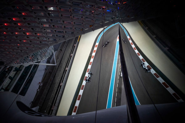 Yas Marina Circuit, Abu Dhabi, United Arab Emirates.
Friday 24 November 2017.
Lewis Hamilton, Mercedes F1 W08 EQ Power+, leads Kevin Magnussen, Haas VF-17 Ferrari.
World Copyright: Steve Etherington/LAT Images 
ref: Digital Image SNE20326