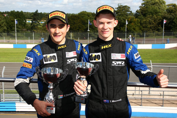 2016 BRDC F3 Championship,
Donington Park, Leicestershire. 10th - 11th September 2016.
Eugene Denyssen (RSA) Sean Walkinshaw Racing BRDC F3 and Thomas Maxwell (AUS) Sean Walkinshaw Racing BRDC F3.
World Copyright: Ebrey / LAT Photographic.