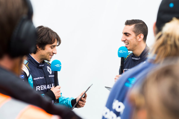 2016/2017 FIA Formula E Championship.
Round 7 - Berlin ePrix, Tempelhof Airport, Berlin, Germany.
Nicolas Prost (FRA), Renault e.Dams, Spark-Renault, Renault Z.E 16 & Sebastien Buemi (SUI), Renault e.Dams, Spark-Renault, Renault Z.E 16.
Thursday 8 June 2017.
Photo: Sam Bloxham/LAT/Formula E
ref: Digital Image _W6I6925 2016/2017 FIA Formula E Championship.
Round 7 - Berlin ePrix, Tempelhof Airport, Berlin, Germany.
Nicolas Prost (FRA), Renault e.Dams, Spark-Renault, Renault Z.E 16 & Sebastien Buemi (SUI), Renault e.Dams, Spark-Renault, Renault Z.E 16.
Thursday 8 June 2017.
Photo: Sam Bloxham/LAT/Formula E
ref: Digital Image _W6I6925