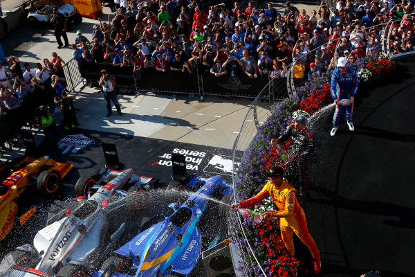 Verizon IndyCar Series
IndyCar Grand Prix
Indianapolis Motor Speedway, Indianapolis, IN USA
Saturday 13 May 2017
Will Power, Team Penske Chevrolet, Scott Dixon, Chip Ganassi Racing Teams Honda, Ryan Hunter-Reay, Andretti Autosport Honda celebrate with champagne on the podium
World Copyright: Phillip Abbott
LAT Images
ref: Digital Image abbott_indyGP_0517_6067