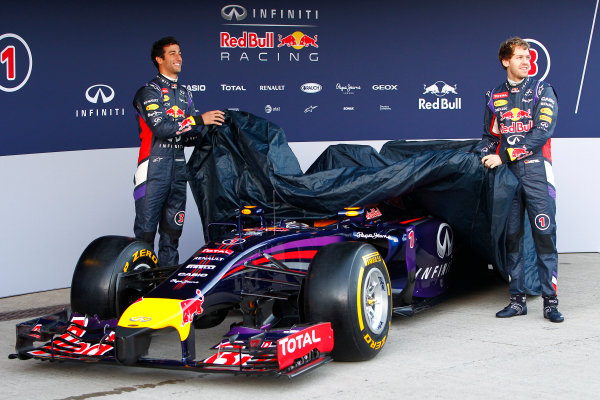 2014 F1 Pre Season Test 1 - Preview
Circuito de Jerez, Jerez, Spain.
Tuesday 28 January 2014.
Sebastian Vettel, Red Bull Racing. and Daniel Ricciardo, Red Bull Racing at the launch of the Red Bull RB10.
World Copyright: Alastair Staley/LAT Photographic.
ref: Digital Image _A8C7610 2014 F1 Pre Season Test 1 - Preview
Circuito de Jerez, Jerez, Spain.
Tuesday 28 January 2014.
Sebastian Vettel, Red Bull Racing. and Daniel Ricciardo, Red Bull Racing at the launch of the Red Bull RB10.
World Copyright: Alastair Staley/LAT Photographic.
ref: Digital Image _A8C7610