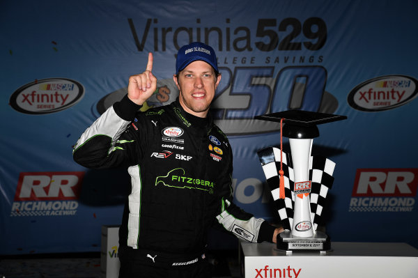 NASCAR XFINITY Series
Virginia529 College Savings 250
Richmond Raceway, Richmond, VA USA
Saturday 9 September 2017
Brad Keselowski, Fitzgerald Glider Kits Ford Mustang wins
World Copyright: Rusty Jarrett
LAT Images NASCAR XFINITY Series
Virginia529 College Savings 250
Richmond Raceway, Richmond, VA USA
Saturday 9 September 2017
Brad Keselowski, Fitzgerald Glider Kits Ford Mustang wins
World Copyright: Rusty Jarrett
LAT Images