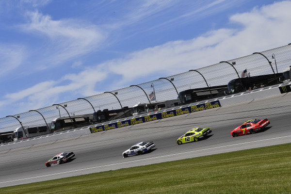 #20: Christopher Bell, Joe Gibbs Racing, Toyota Supra Rheem / RTP, #00: Cole Custer, Stewart-Haas Racing, Ford Mustang Jacob Companies, #12: Paul Menard, Team Penske, Ford Mustang Menards/Richmond, and #7: Justin Allgaier, JR Motorsports, Chevrolet Camaro BRANDT Professional Agriculture