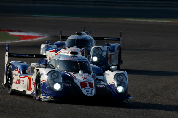 2015 FIA World Endurance Championship
Bahrain 6-Hours
Bahrain International Circuit, Bahrain
Saturday 21 November 2015.
Anthony Davidson, S?bastien Buemi, Kazuki Nakajima (#1 LMP1 Toyota Racing Toyota TS 040 Hybrid) leads Alexander Wurz, St?phane Sarrazin, Mike Conway (#2 LMP1 Toyota Racing Toyota TS 040 Hybrid).
World Copyright: Alastair Staley/LAT Photographic
ref: Digital Image _79P0136