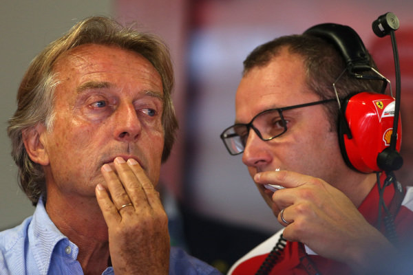 (L to R): Luca di Montezemolo (ITA) Ferrari President and Stefano Domenicali (ITA) Ferrari General Director.
Formula One World Championship, Rd12, Italian Grand Prix, Qualifying, Monza, Italy, Saturday 7 September 2013.
