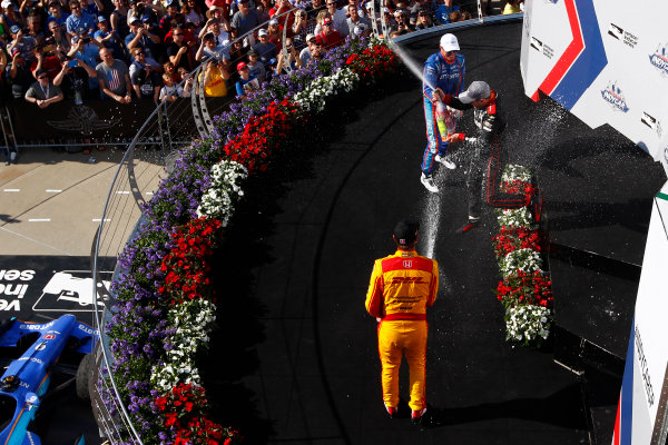 Verizon IndyCar Series
IndyCar Grand Prix
Indianapolis Motor Speedway, Indianapolis, IN USA
Saturday 13 May 2017
Will Power, Team Penske Chevrolet, Scott Dixon, Chip Ganassi Racing Teams Honda, Ryan Hunter-Reay, Andretti Autosport Honda celebrate with champagne on the podium
World Copyright: Phillip Abbott
LAT Images
ref: Digital Image abbott_indyGP_0517_6034