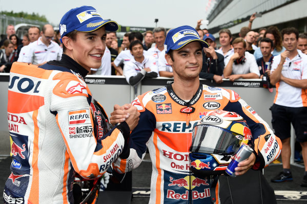 2017 MotoGP Championship - Round 10
Brno, Czech Republic
Sunday 6 August 2017
Race winner Marc Marquez, Repsol Honda Team, Second place Dani Pedrosa, Repsol Honda Team
World Copyright: Gold and Goose / LAT Images
ref: Digital Image 50571