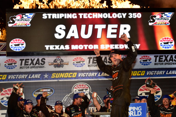 3-4 November, 2016, Fort Worth, Texas USA
Johnny Sauter (21) celebrates after winning at Texas.
©2016, John Harrelson / LAT Photo USA 3-4 November, 2016, Fort Worth, Texas USA
Johnny Sauter (21) celebrates after winning at Texas.
©2016, John Harrelson / LAT Photo USA
