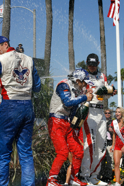 19-21 April 2013, Long Beach, California USA
Justin Wilson, Takuma Sato, Graham Rahal with champagne.(c)2013, Todd Davis
LAT Photo USA